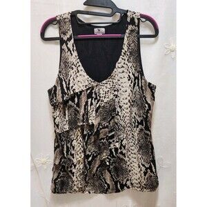 WORTHINGTON WOMENS LARGE SNAKE PYTHON SKIN BLOUSE RUFFLES WILD EXOTIC SLEEVELES